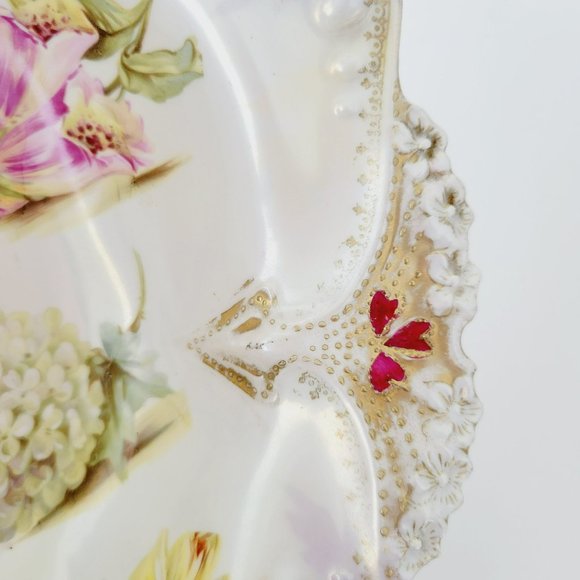 Antique White RS Prussia Floral Bowl Satin Finish Daffodils Fuchsia Hydrangea - Picture 14 of 15